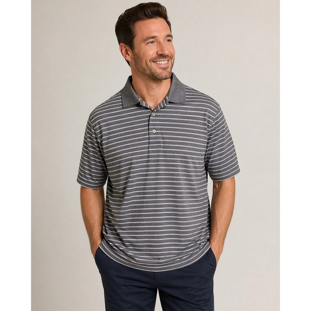 Peter Millar Black Blue Striped 100% Cotton Golf Polo Men's Size XL EUC